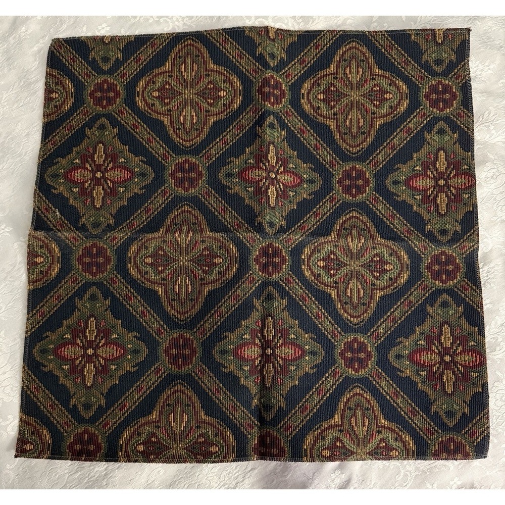 Vintage Medium weight Fabric Blue Red Geometric  Elegant upholstery 16"x 16"